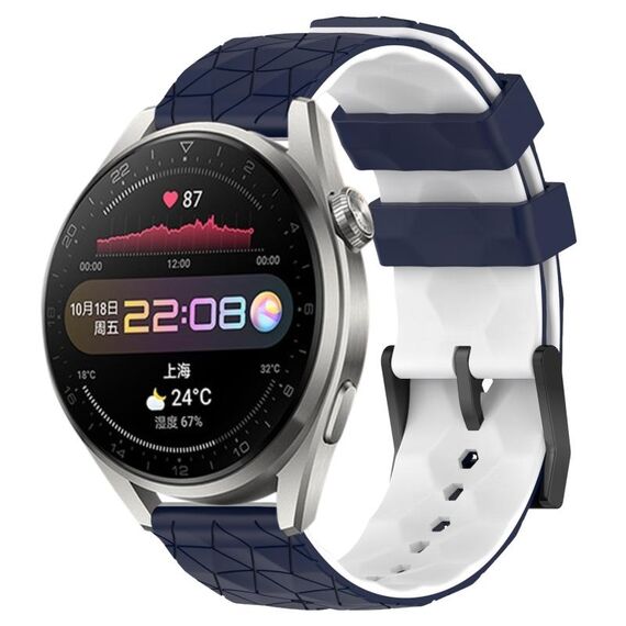 Per Huawei Watch 3 Pro 22mm Cinturino in silicone bicolore con motivo a calcio (blu notte + bianco)