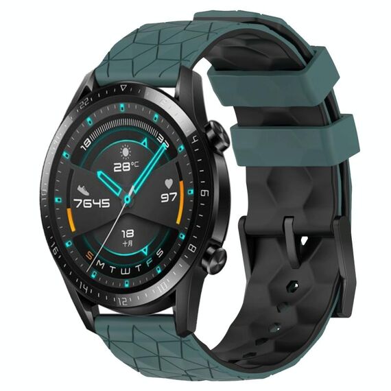 Per Huawei GT2 46mm 22mm Cinturino in silicone bicolore con motivo a calcio (verde oliva + nero)