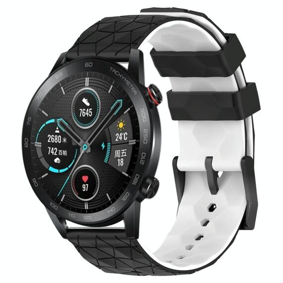 Per Honor Magic Watch 2 46mm 22mm Cinturino in silicone bicolore con motivo a calcio (nero + bianco)