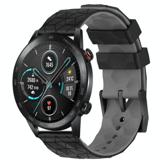 Per Honor Magic Watch 2 46mm 22mm Modello di calcio Cinturino in silicone bicolore (nero + grigio)