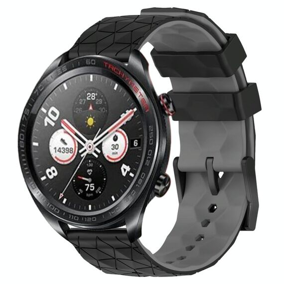 For Honor Watch Dream 22mm Cinturino per orologio in silicone bicolore con motivo a calcio (nero + grigio)
