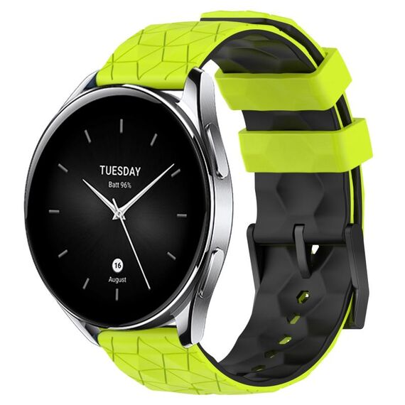 Per Xiaomi MI Watch S2 Cinturino per orologio in silicone bicolore da 22 mm con motivo a calcio (verde lime + nero)