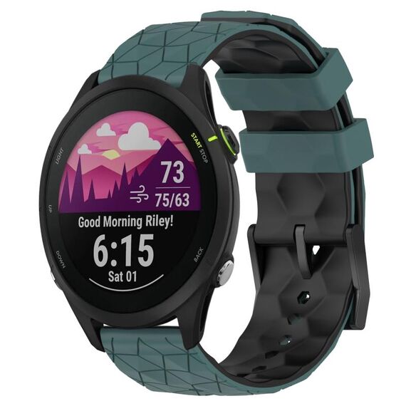 Per Garmin Forerunner 255 Music 22mm Cinturino per orologio in silicone bicolore con motivo a calcio (verde oliva + nero)