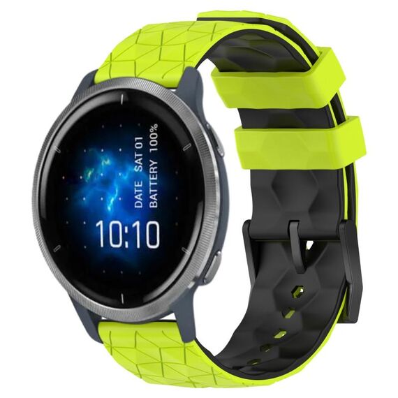 Per Garmin Venu 2 22mm Cinturino in silicone bicolore con motivo a calcio (verde lime + nero)