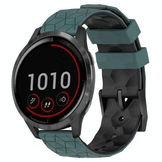 Per Garmin Vivoactive4 22mm Cinturino per orologio in silicone bicolore con motivo a calcio (verde oliva + nero)