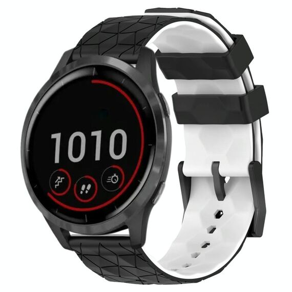 Per Garmin Vivoactive4 22mm Cinturino per orologio in silicone bicolore con motivo a calcio (nero + bianco)