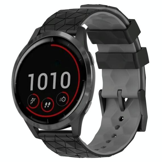 Per Garmin Vivoactive4 22mm Cinturino per orologio in silicone bicolore con motivo a calcio (nero + grigio)