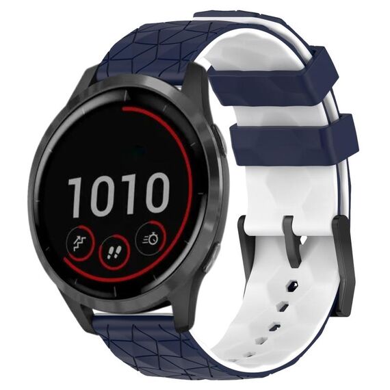 Per Garmin Vivoactive4 22mm Cinturino in silicone bicolore con motivo a calcio (blu notte + bianco)