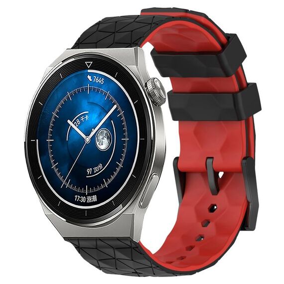 Per Huawei Watch GT3 Pro 43mm 20mm Cinturino in silicone bicolore con motivo a calcio (nero + rosso)