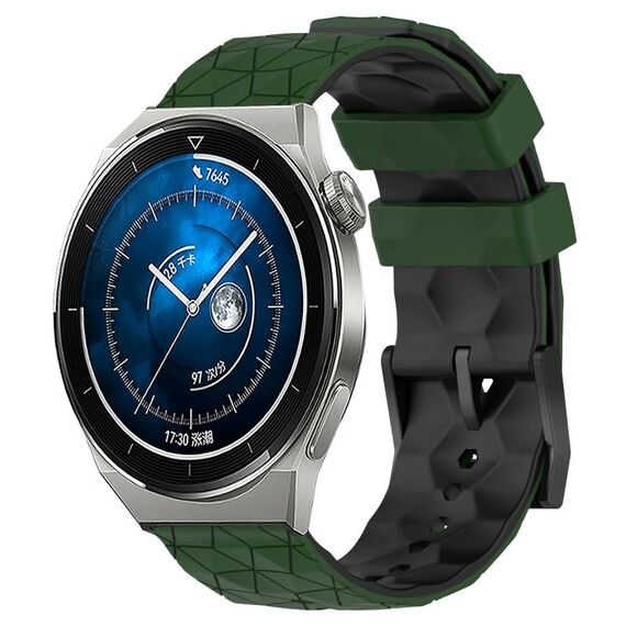 Per Huawei Watch GT3 Pro 43mm 20mm Cinturino in silicone bicolore con motivo a calcio (verde militare + nero)