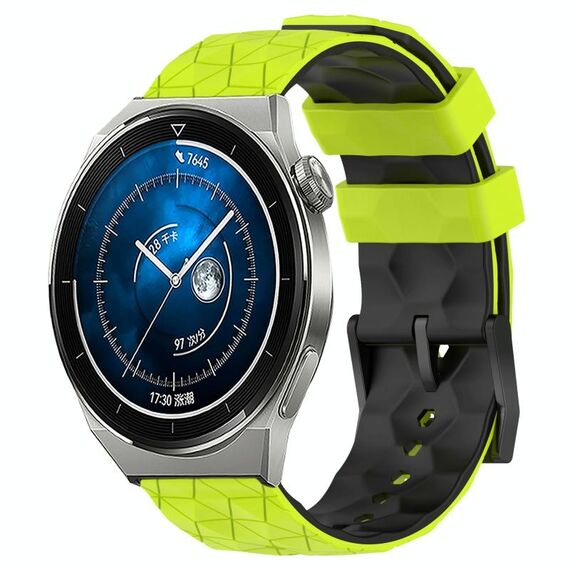 Per Huawei Watch GT3 Pro 43mm 20mm Cinturino in silicone bicolore con motivo a calcio (verde lime + nero)