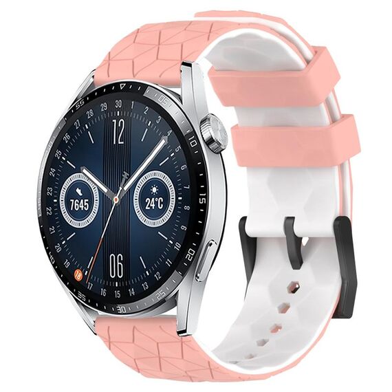Per Huawei Watch GT3 42mm 20mm Cinturino in silicone bicolore con motivo a calcio (rosa + bianco)