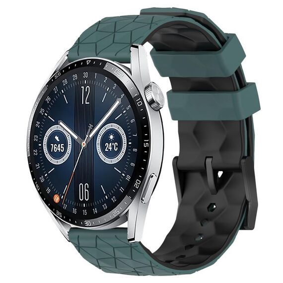 Per Huawei Watch GT3 42mm 20mm Cinturino in silicone bicolore con motivo a calcio (verde oliva + nero)