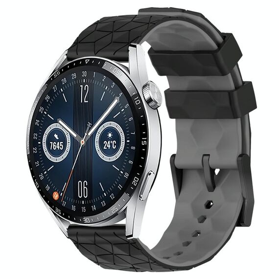 Per Huawei Watch GT3 42mm 20mm Cinturino in silicone bicolore con motivo a calcio (nero + grigio)