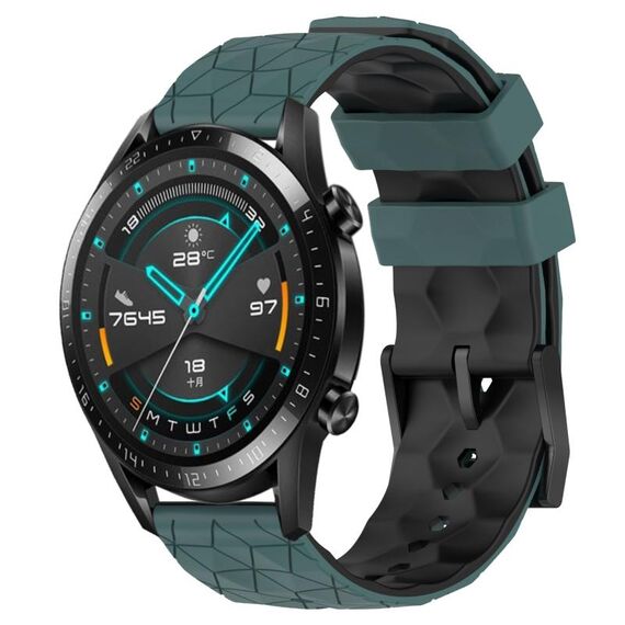Per Huawei Watch GT2 42mm 20mm Cinturino in silicone bicolore con motivo a calcio (verde oliva + nero)