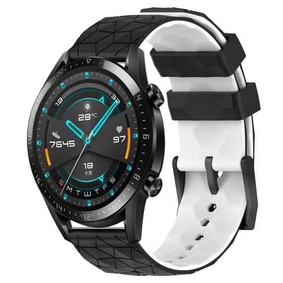 Per Huawei Watch GT2 42mm 20mm Cinturino in silicone bicolore con motivo a calcio (nero + bianco)