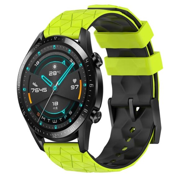 Per Huawei Watch GT2 42mm 20mm Cinturino in silicone bicolore con motivo a calcio (verde lime + nero)