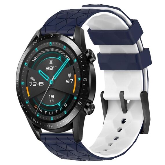 Per Huawei Watch GT2 42mm 20mm Cinturino in silicone bicolore con motivo a calcio (blu notte + bianco)