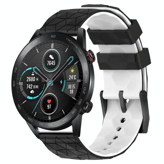 Per Honor MagicWatch2 42mm 20mm Cinturino per orologio in silicone bicolore con motivo a calcio (nero + bianco)