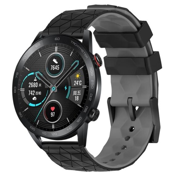 Per Honor MagicWatch2 42mm 20mm Cinturino in silicone bicolore con motivo a calcio (nero + grigio)