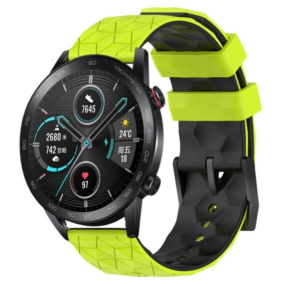 Per Honor MagicWatch2 42mm 20mm Cinturino in silicone bicolore con motivo a calcio (verde lime + nero)