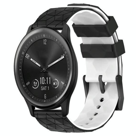Per Garmin Vivomove Sport 20mm Cinturino per orologio in silicone bicolore con motivo a calcio (nero + bianco)