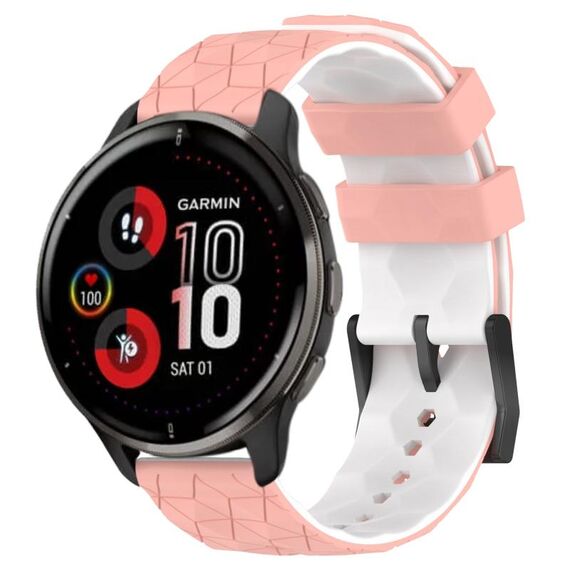Per Garmin Venu 2 Plus 20mm Cinturino per orologio in silicone bicolore con motivo a calcio (rosa + bianco)