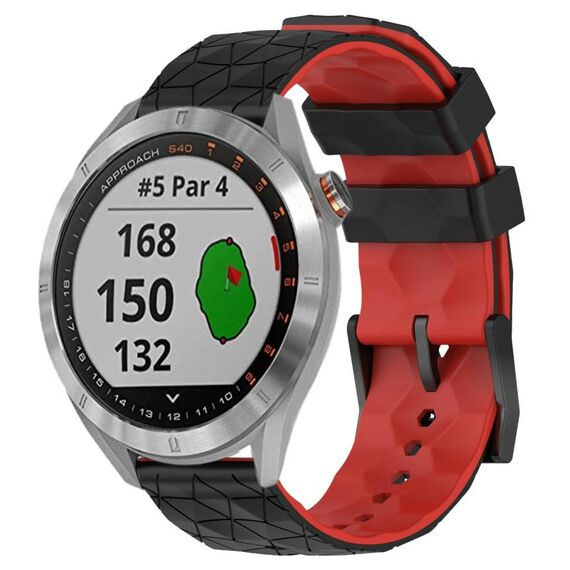 Per Garmin Approach S40 20mm Cinturino per orologio in silicone bicolore con motivo a calcio (nero + rosso)