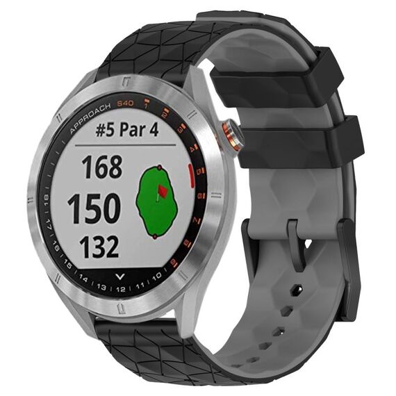 Per Garmin Approach S40 20mm Cinturino per orologio in silicone bicolore con motivo a calcio (nero + grigio)