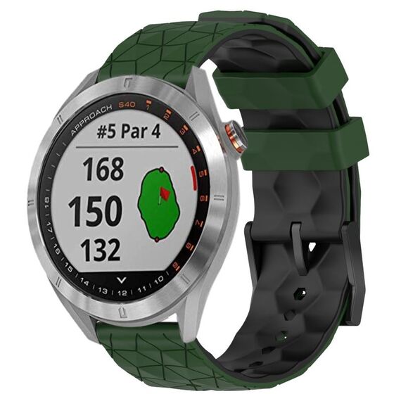 Per Garmin Approach S40 Cinturino per orologio in silicone bicolore da 20 mm con motivo a calcio (verde militare + nero)