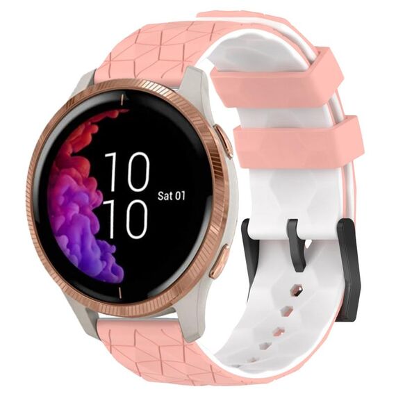 Per Garmin Venu 20mm Cinturino in silicone bicolore con motivo a calcio (rosa + bianco)