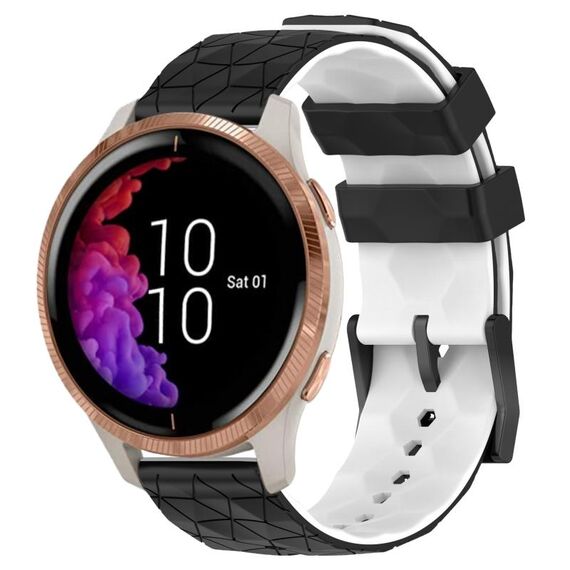 Per Garmin Venu 20mm Cinturino per orologio in silicone bicolore con motivo a calcio (nero + bianco)