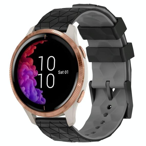 Per Garmin Venu 20mm Cinturino in silicone bicolore con motivo a calcio (nero + grigio)