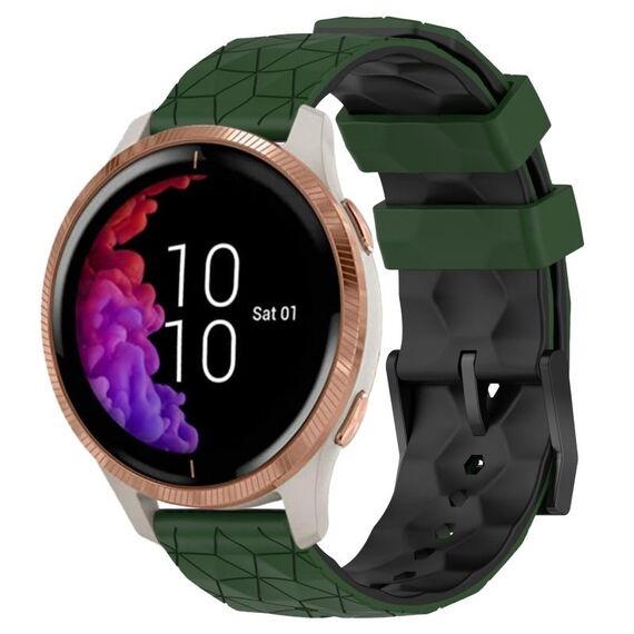 Per Garmin Venu 20mm Cinturino per orologio in silicone bicolore con motivo a calcio (verde militare + nero)