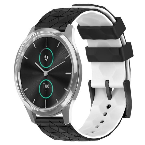 Per Garminmove Luxe 20mm Cinturino per orologio in silicone bicolore con motivo a calcio (nero + bianco)