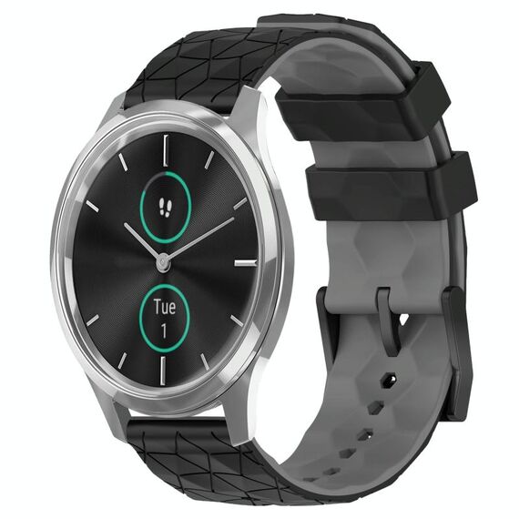 Per Garminmove Luxe 20mm Cinturino orologio in silicone bicolore modello calcio (nero + grigio)