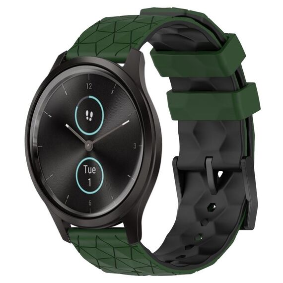 Per Garminmove Style 20mm Cinturino in silicone bicolore con motivo a calcio (verde militare + nero)