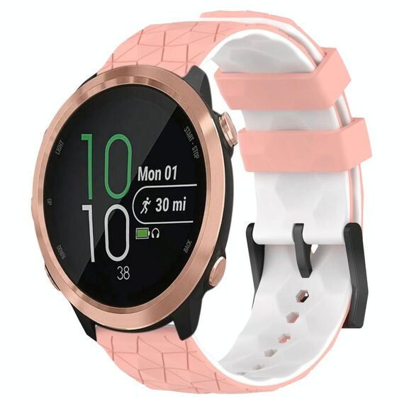 Per Garmin Forerunner 645 Music 20mm Cinturino per orologio in silicone bicolore con motivo a calcio (rosa + bianco)