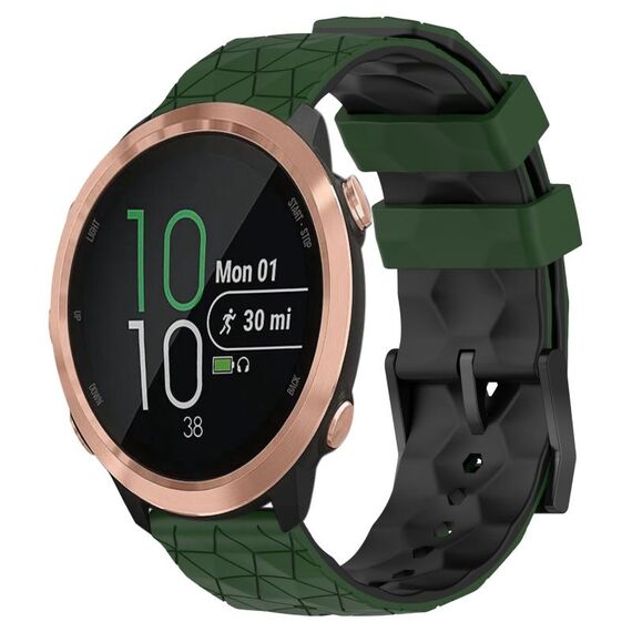 Per Garmin Forerunner 645 Music 20mm Cinturino per orologio in silicone bicolore con motivo a calcio (verde militare + nero)