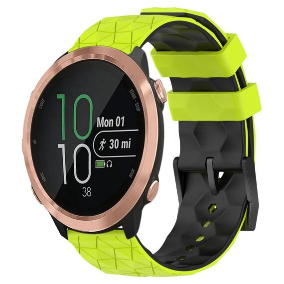 Per Garmin Forerunner 645 Music Cinturino per orologio in silicone bicolore da 20 mm con motivo a calcio (verde lime + nero)