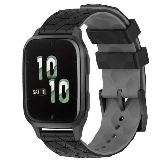 Per Garmin Forerunner Sq2 20mm Football Pattern Cinturino in silicone bicolore (nero + grigio)