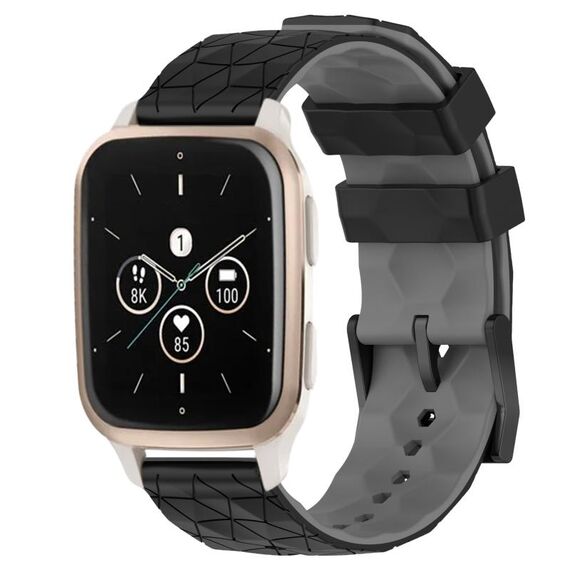 Per Garmin Forerunner Sq2 Music Cinturino per orologio in silicone bicolore da 20 mm con motivo a calcio (nero + grigio)