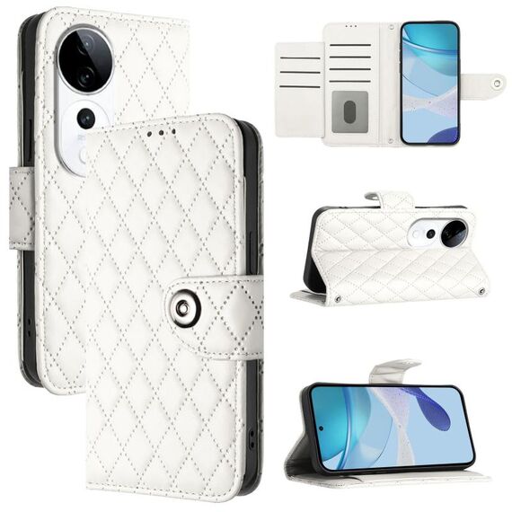 Per vivo S19 Pro Custodia per telefono in pelle con texture rombica e cordino (bianco)