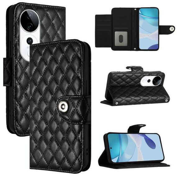 Per vivo S19 Pro Custodia per telefono in pelle con texture rombica e cordino (nero)