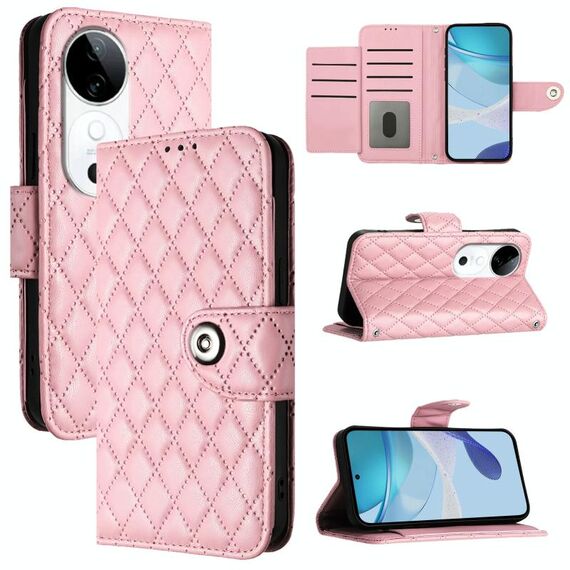 Custodia per cellulare in pelle con texture rombica per vivo S19 con cordino (rosa)