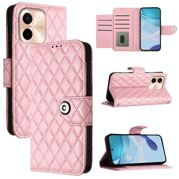 Per vivo Y28 4G Custodia per telefono in pelle con texture rombica con cordino (rosa)