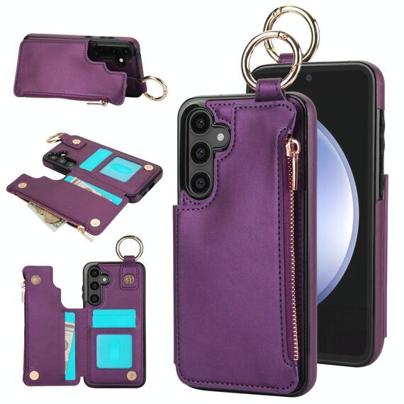 Per Samsung Galaxy S23 FE 5G RFlD Custodia antifurto per telefono con doppia fibbia e cerniera (viola scuro)