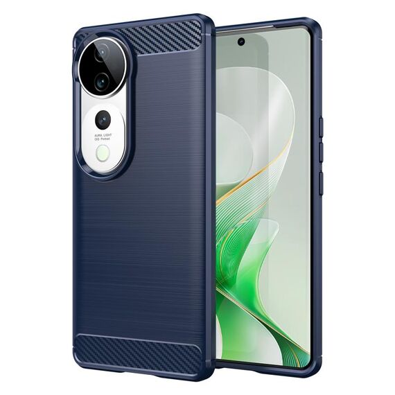 Per vivo S19 Pro Custodia per telefono in TPU con fibra di carbonio e texture spazzolata (blu)
