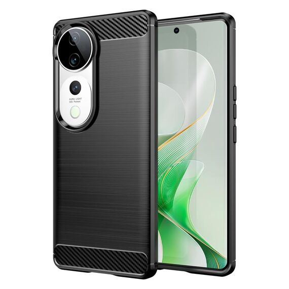 Per vivo S19 Pro Custodia per telefono in TPU con fibra di carbonio e texture spazzolata (nero)