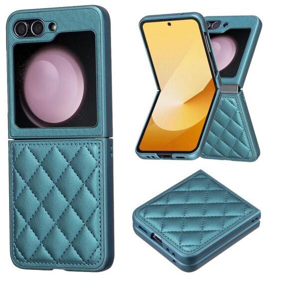 Per Samsung Galaxy Z Flip6 Custodia per telefono con cover posteriore in pelle a forma di rombo (verde)